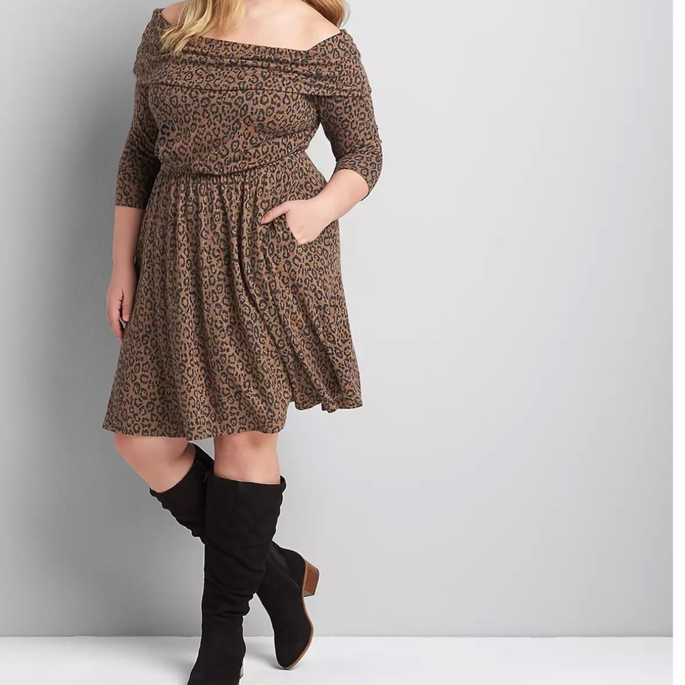 Lane Bryant Wild Animal Leopard Print Off The Shoulder Dress NWT Size 18/20